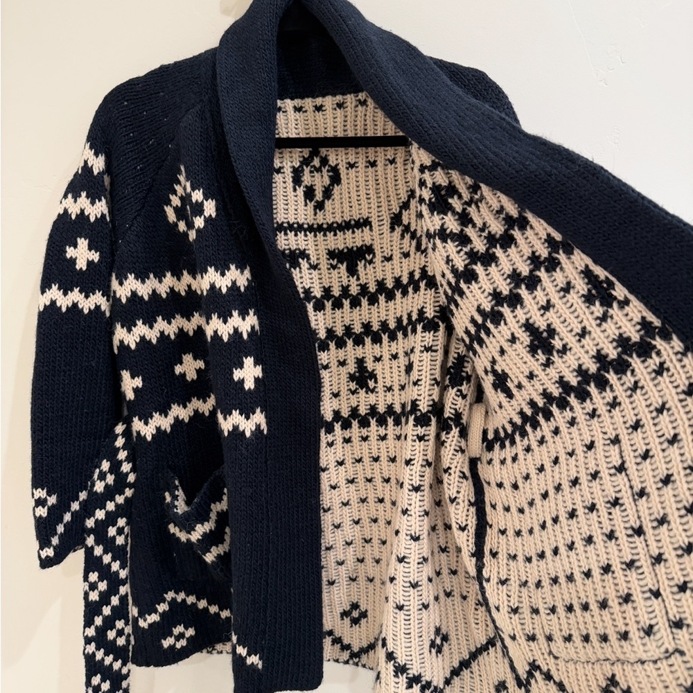 THE GREAT. Shepherd reversible cardigan Navy and Cream Knit. SOLD OUT ONLINE - Picture 8 of 13